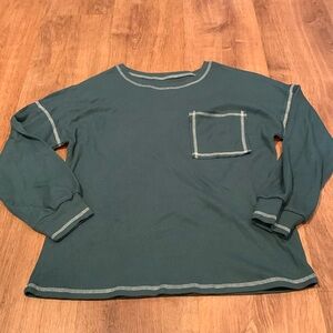 Deep Teal Waffle Knit Long Sleeved Tee